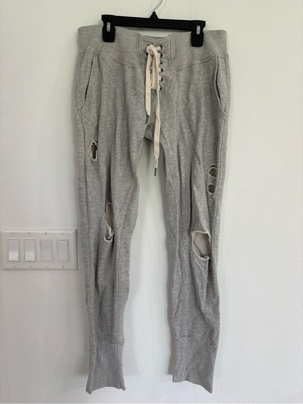 NSF Vintage Gray Distressed Lace-Up Sweatpants